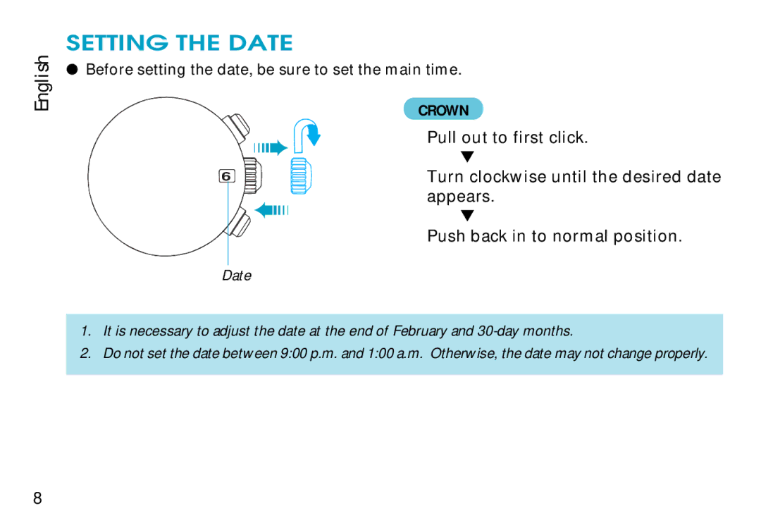 Seiko CAL. 7T94 manual Setting the Date 