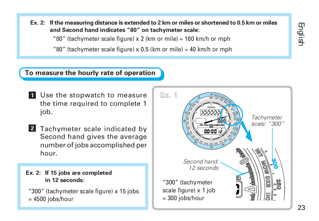 Seiko CAL. H021 manual To measure the hourly rate of operation, Tachymeter scale figure x 15 jobs = 4500 jobs/hour 