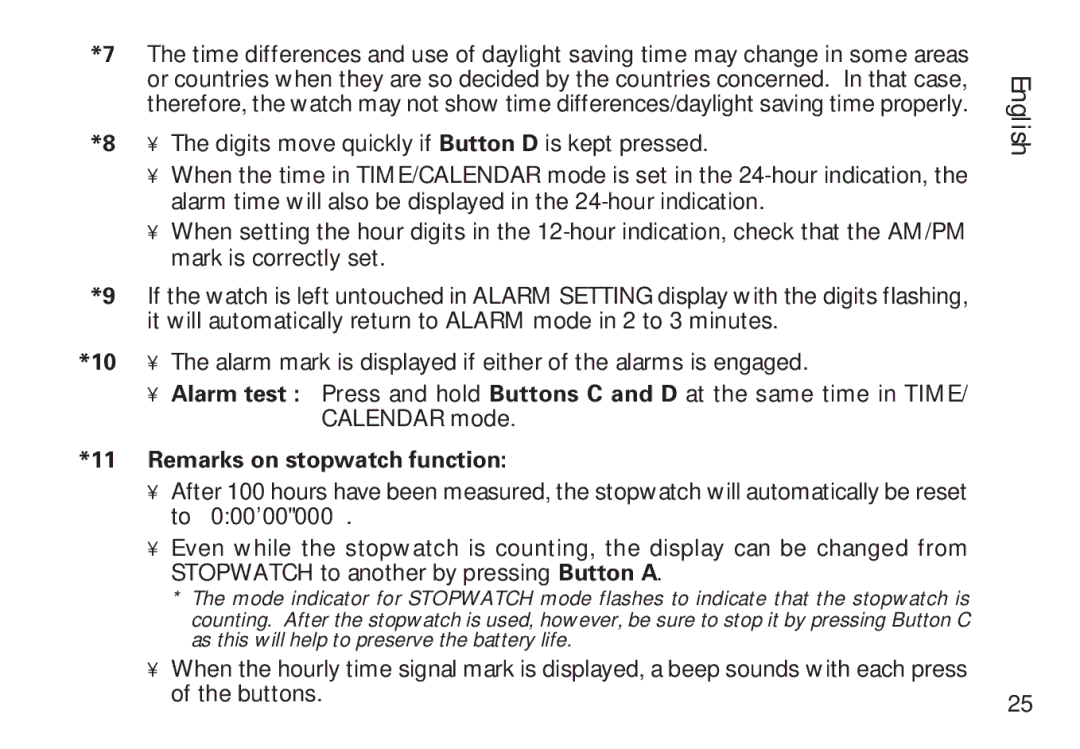 Seiko CAL. H021 manual Remarks on stopwatch function 