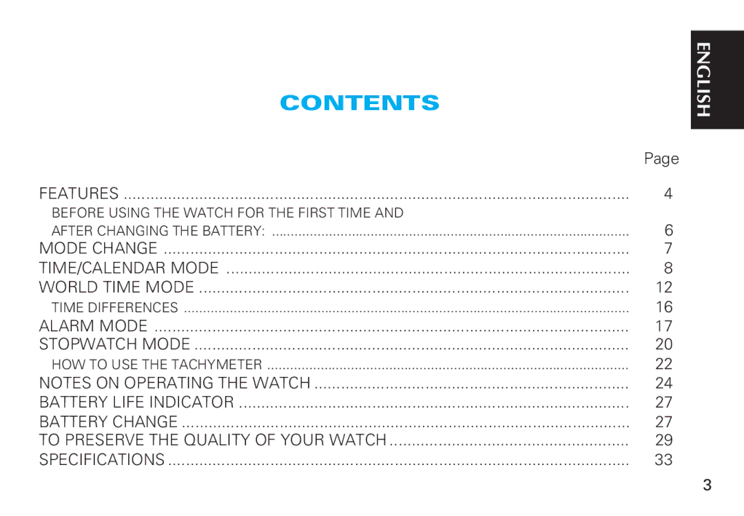 Seiko CAL. H021 manual Contents 