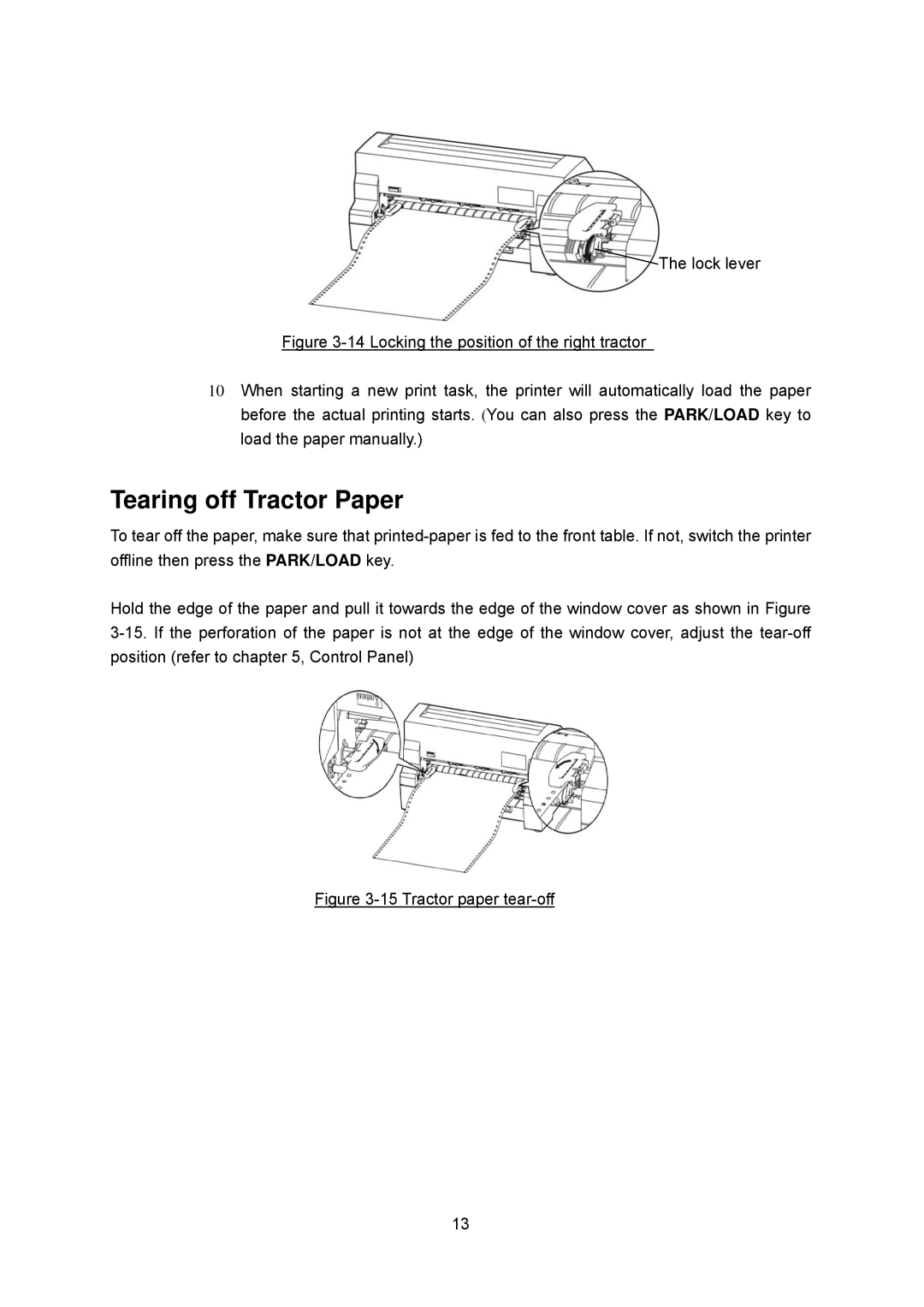 Seiko FB 390 user manual Tearing off Tractor Paper, Tractor paper tear-off 