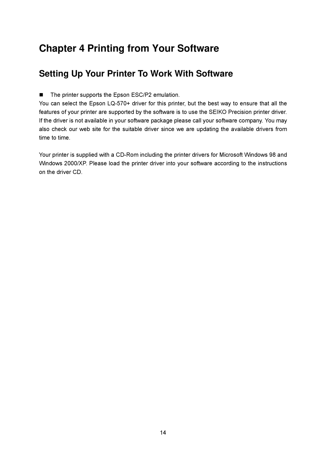 Seiko FB 390 user manual Printing from Your Software, Setting Up Your Printer To Work With Software 