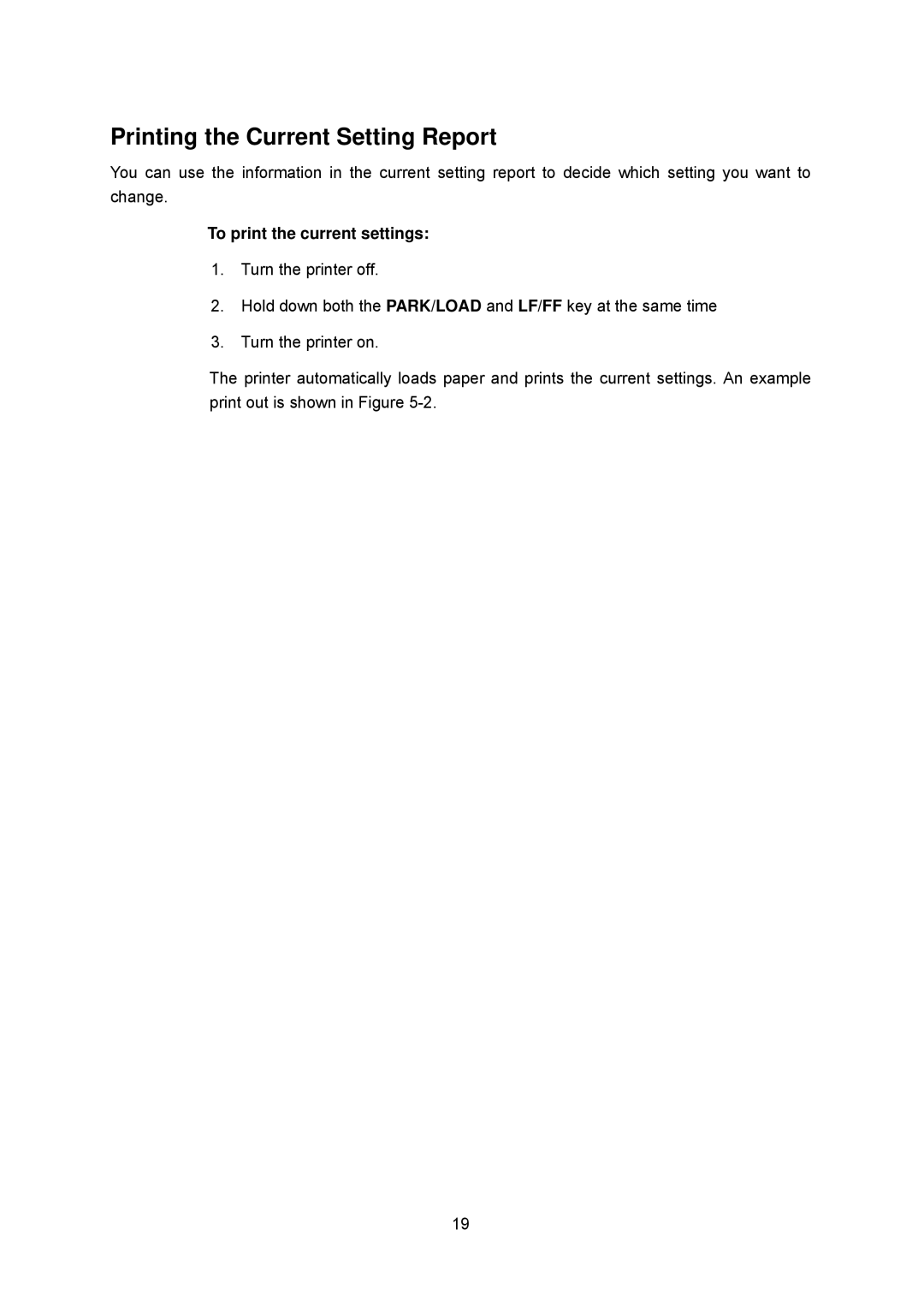 Seiko FB 390 user manual Printing the Current Setting Report, To print the current settings 