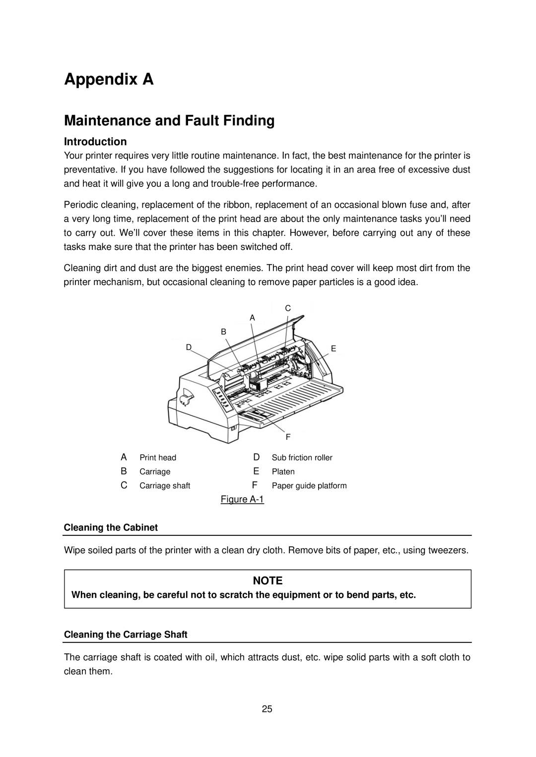 Seiko FB 390 user manual Appendix a, Maintenance and Fault Finding, Cleaning the Cabinet 