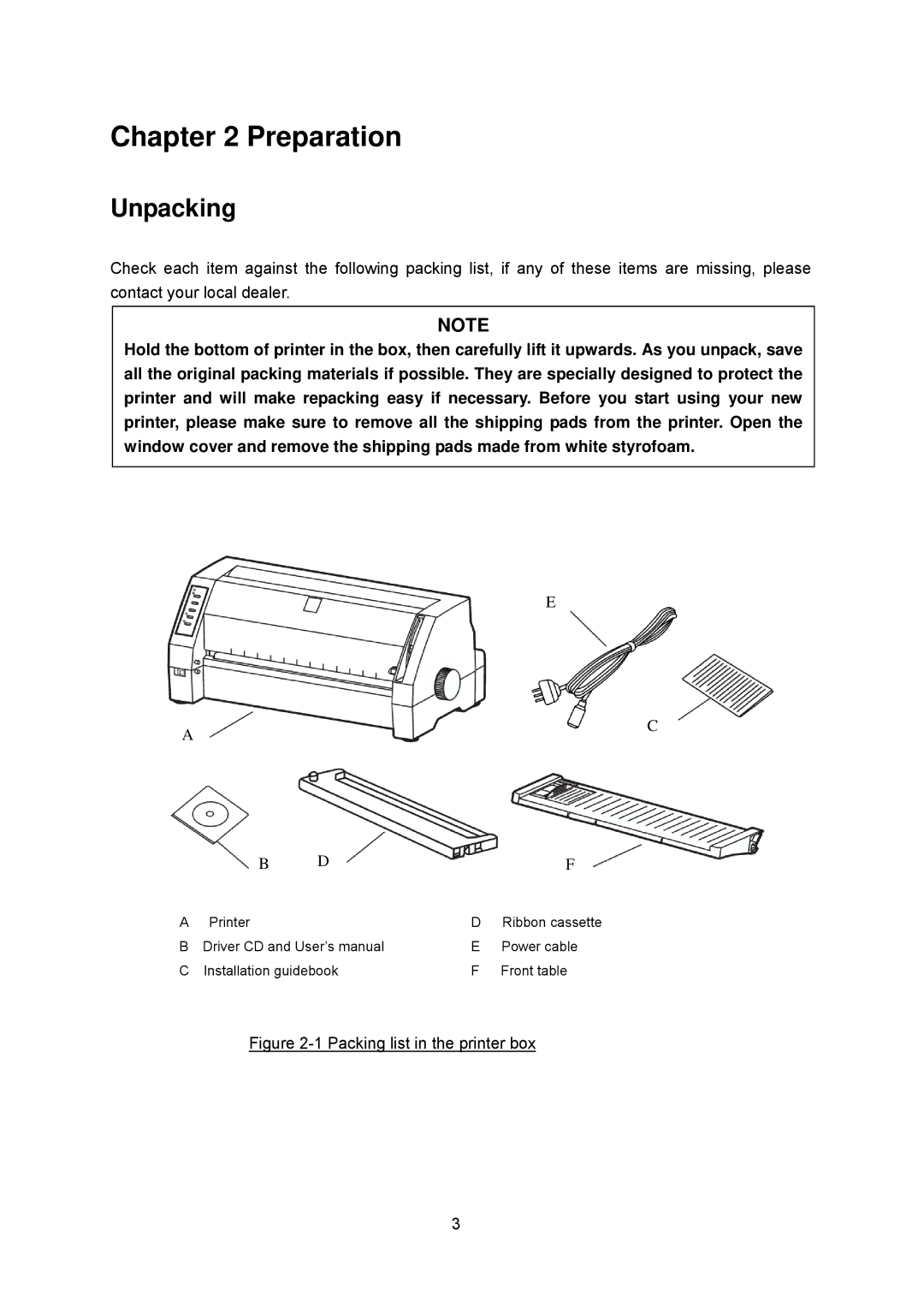 Seiko FB 390 user manual Preparation, Unpacking 