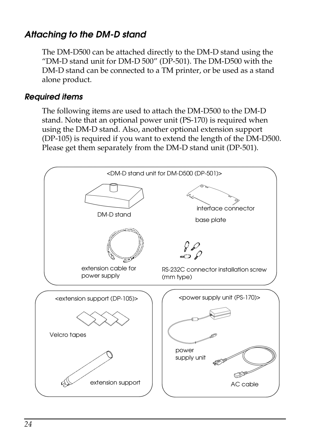 Seiko Group 201 installation manual Attaching to the DM-D stand, Required items 