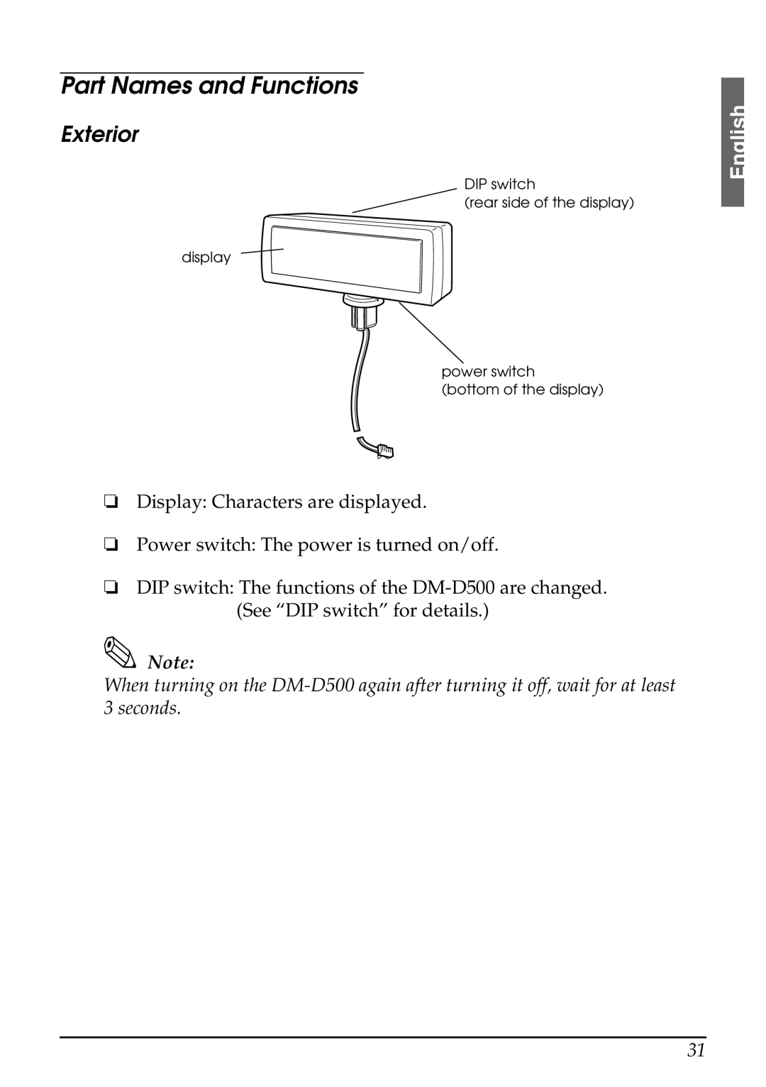 Seiko Group 201 installation manual Part Names and Functions, Exterior 