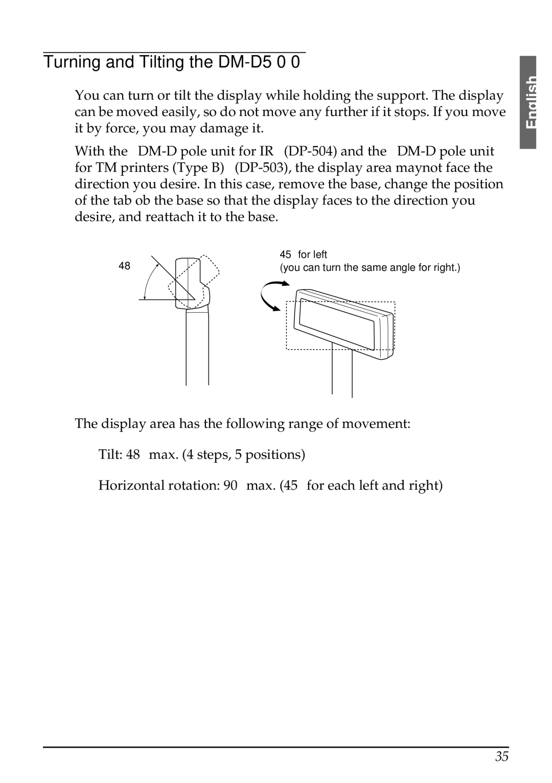 Seiko Group 201 installation manual Turning and Tilting the DM-D5 0 