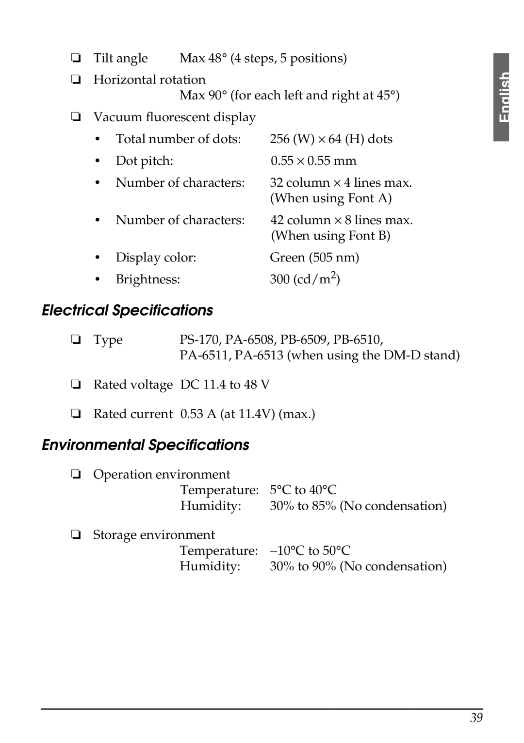 Seiko Group 201 installation manual Electrical Specifications, Environmental Specifications 