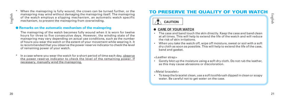 Seiko Group 6S28 manual To Preserve the Quality of Your Watch, Remarks on the automatic mechanism of the mainspring 