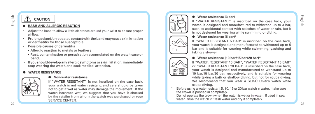 Seiko Group 6S28 manual Rash and Allergic Reaction 