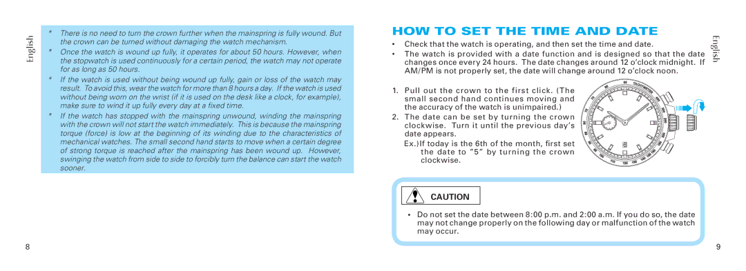 Seiko Group 6S28 manual HOW to SET the Time and Date, English 