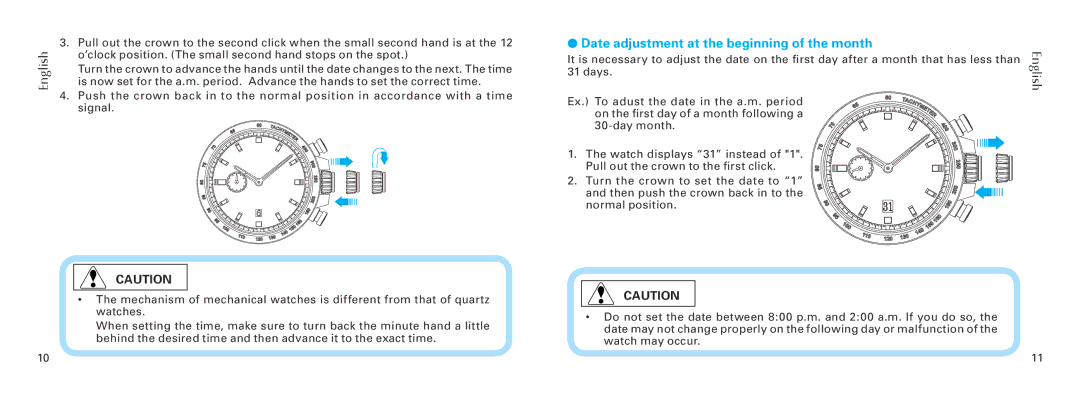 Seiko Group 6S28 manual Date adjustment at the beginning of the month 