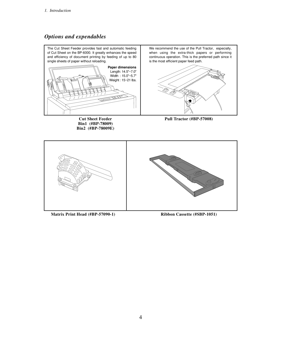 Seiko Group BP-6000 owner manual Options and expendables, Paper dimensions 