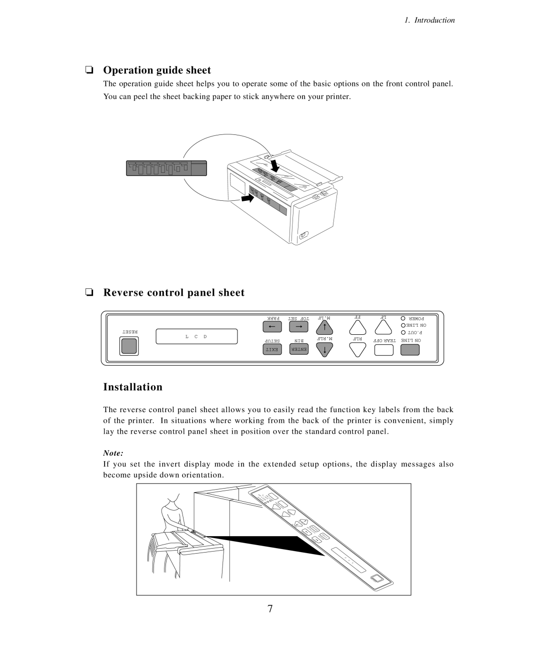 Seiko Group BP-6000 owner manual Operation guide sheet, Reverse control panel sheet, Installation 