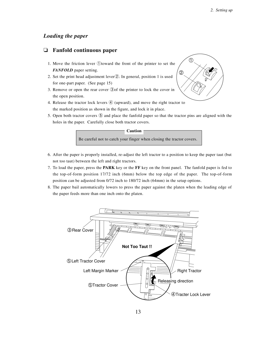 Seiko Group BP-6000 owner manual Loading the paper, Fanfold continuous paper 