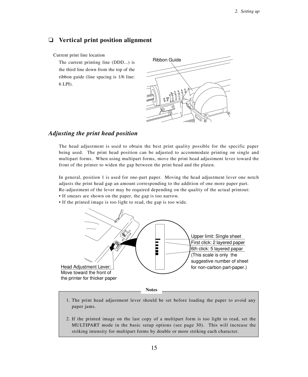 Seiko Group BP-6000 owner manual Vertical print position alignment, Adjusting the print head position 