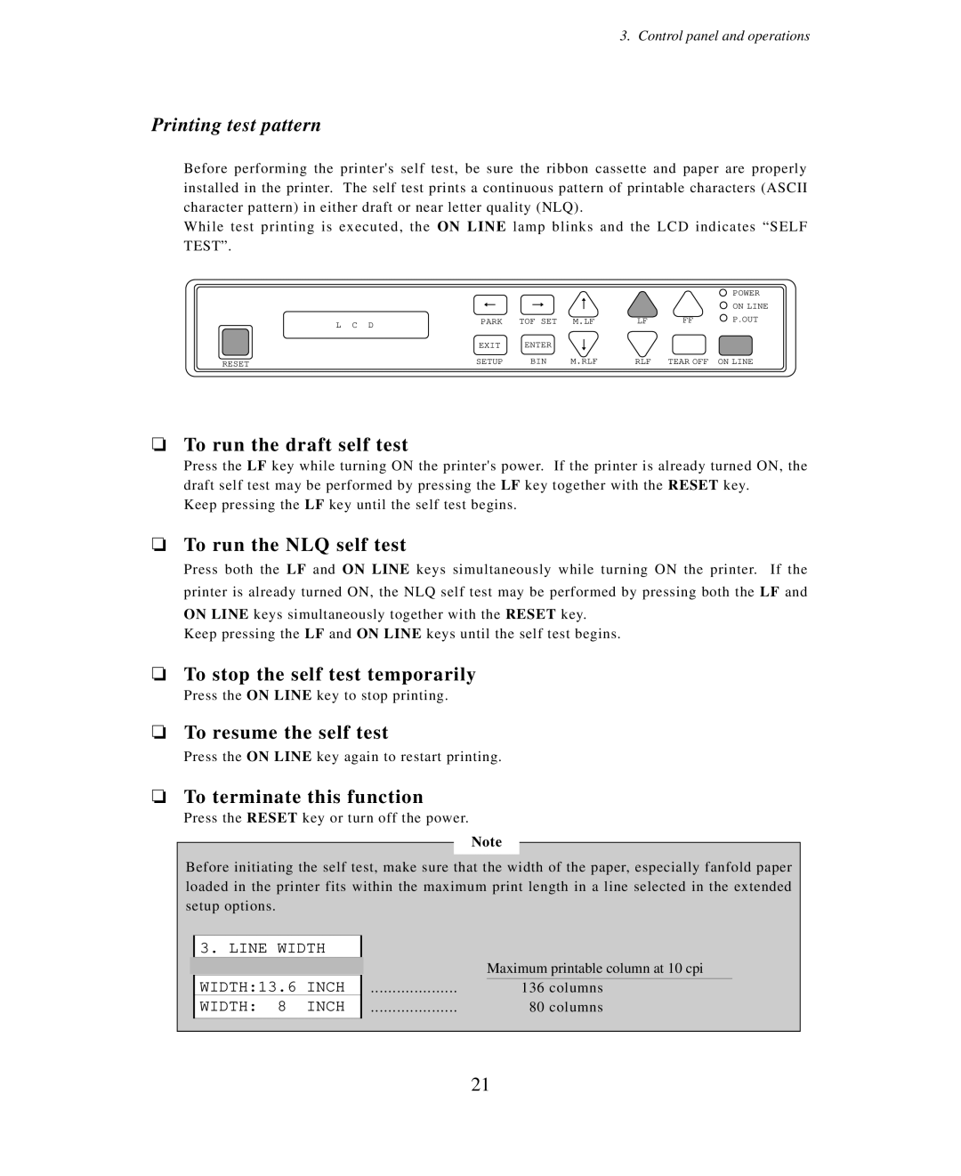 Seiko Group BP-6000 owner manual Printing test pattern 