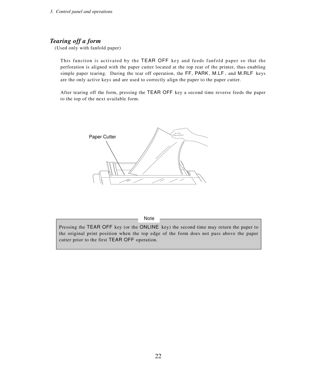 Seiko Group BP-6000 owner manual Tearing off a form 