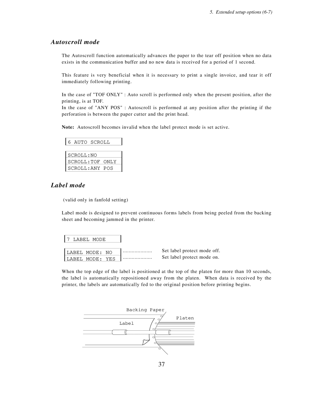 Seiko Group BP-6000 owner manual Autoscroll mode, Label mode, Auto Scroll Scrollno Scrolltof only Scrollany POS 