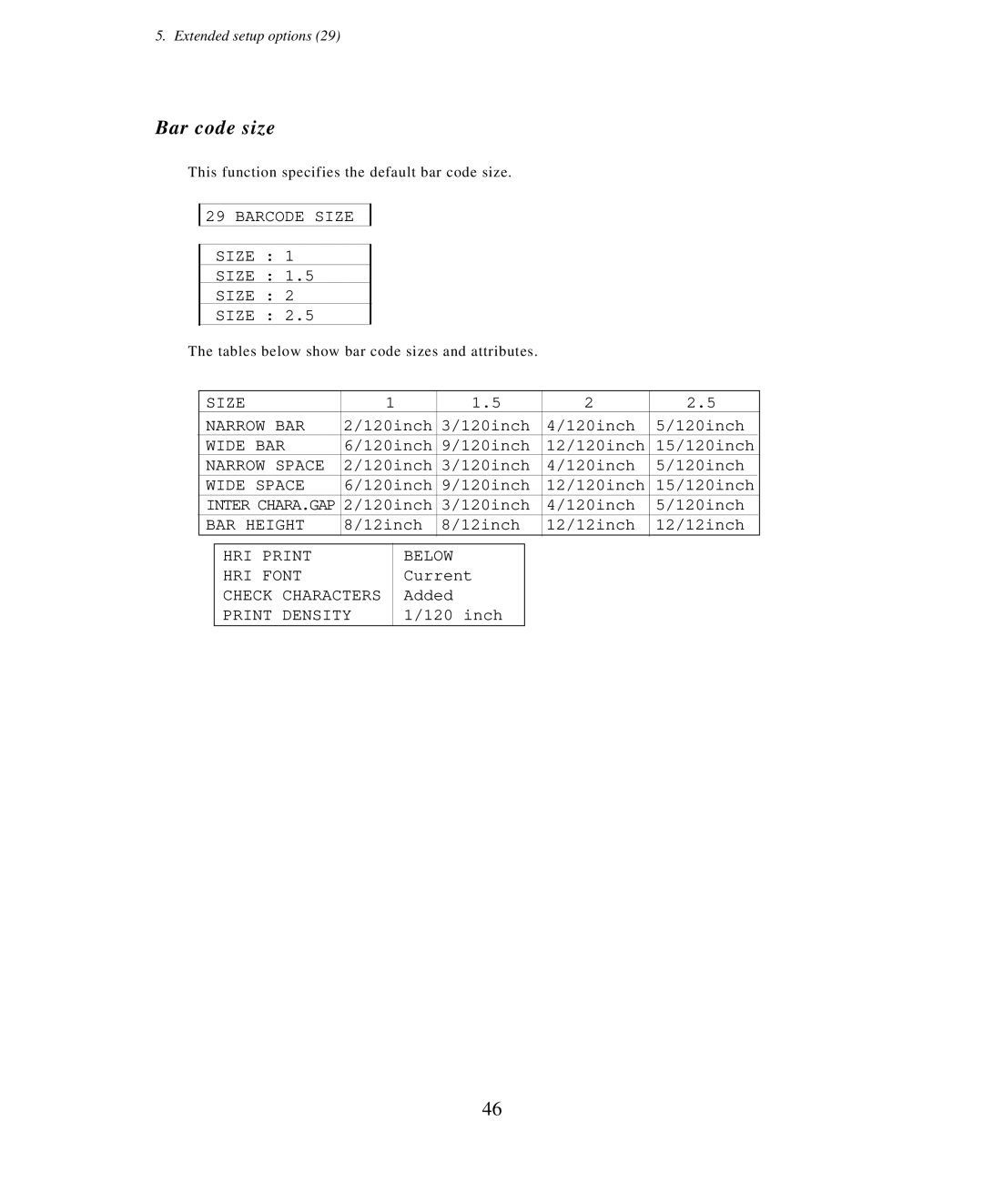 Seiko Group BP-6000 owner manual Bar code size 