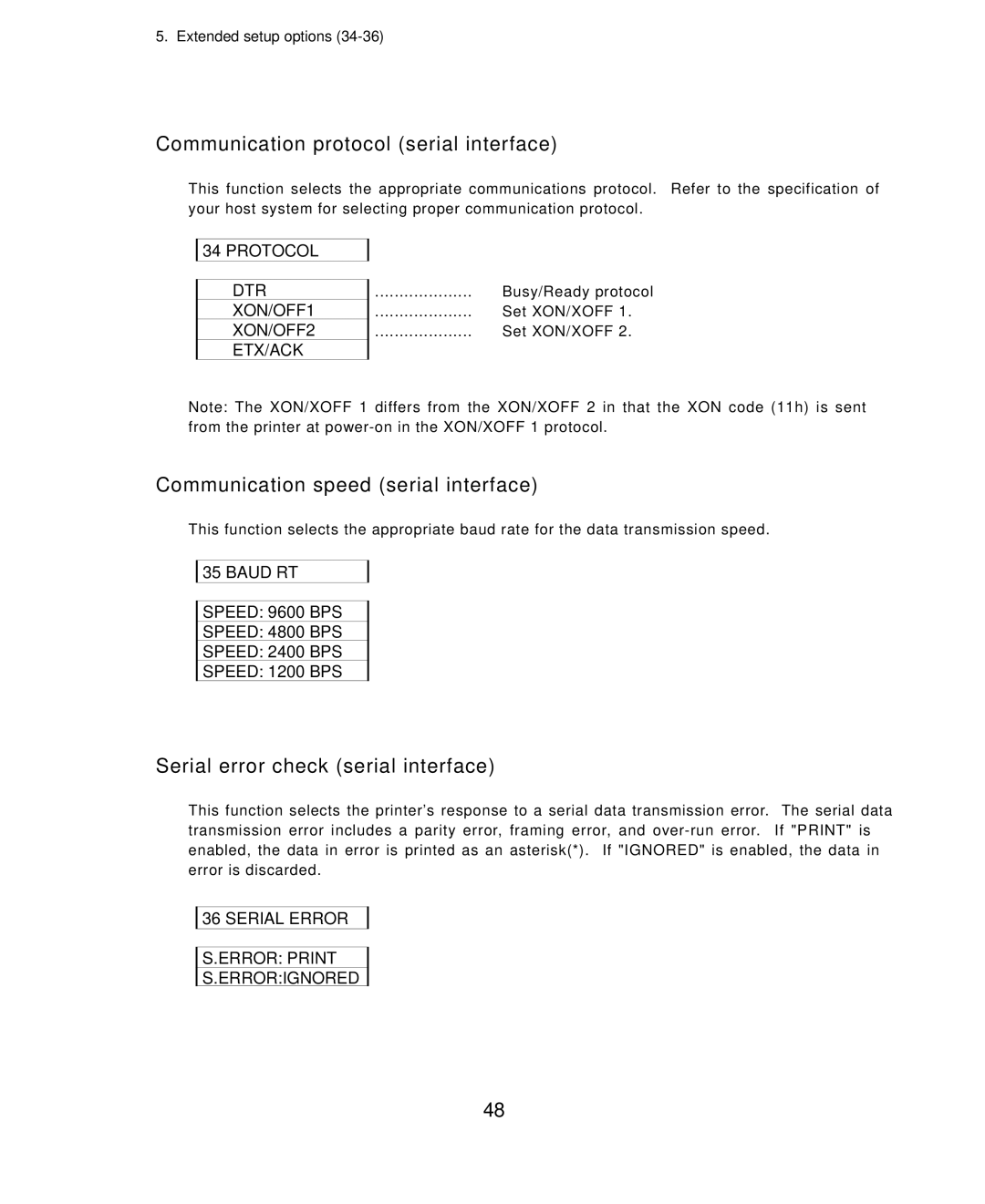 Seiko Group BP-6000 owner manual Communication protocol serial interface, Communication speed serial interface 