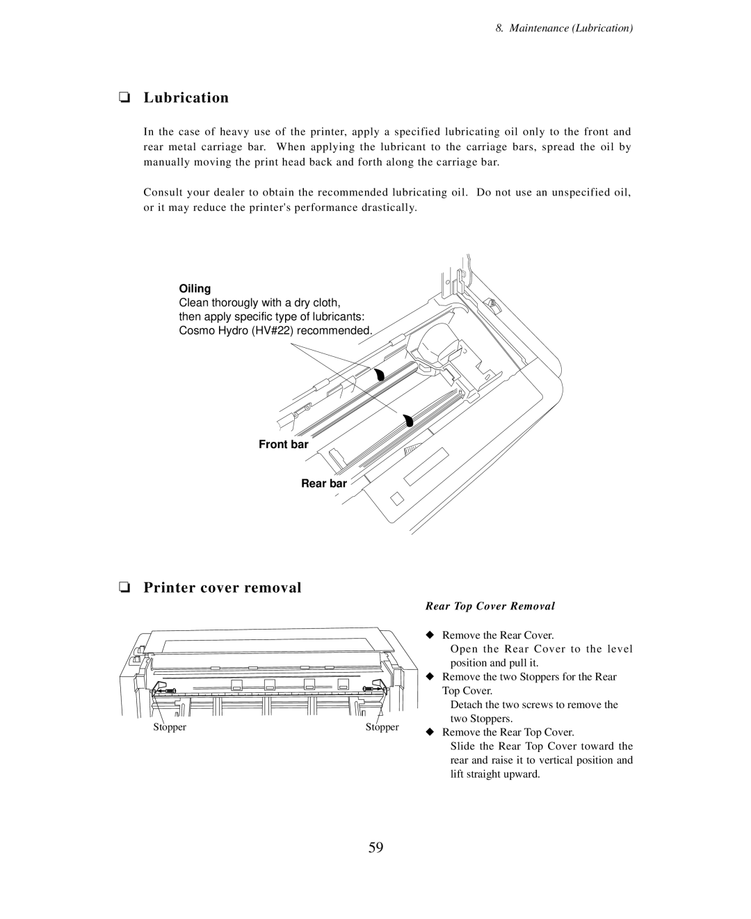 Seiko Group BP-6000 owner manual Lubrication, Printer cover removal 