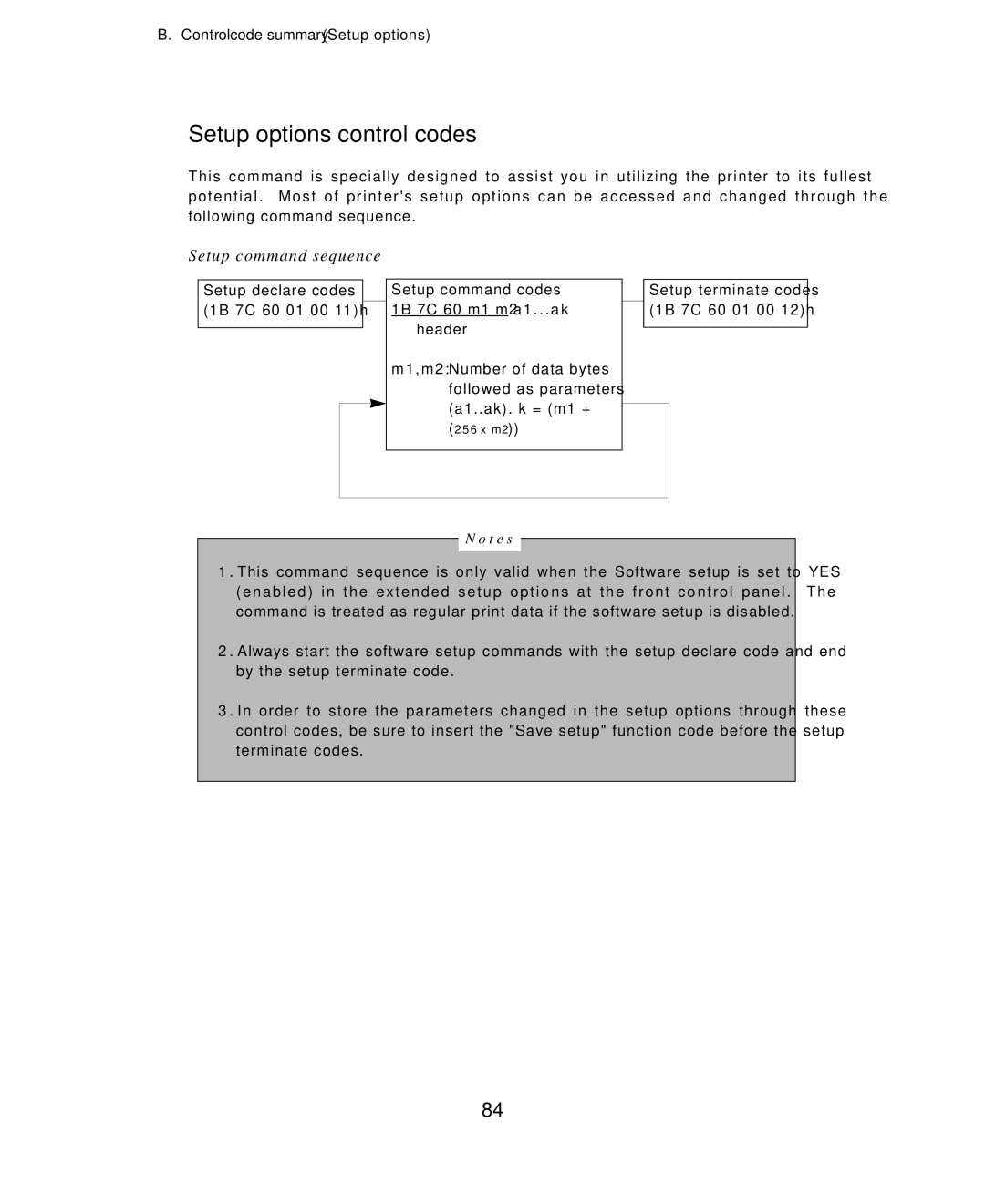 Seiko Group BP-6000 owner manual Setup options control codes, T e s 