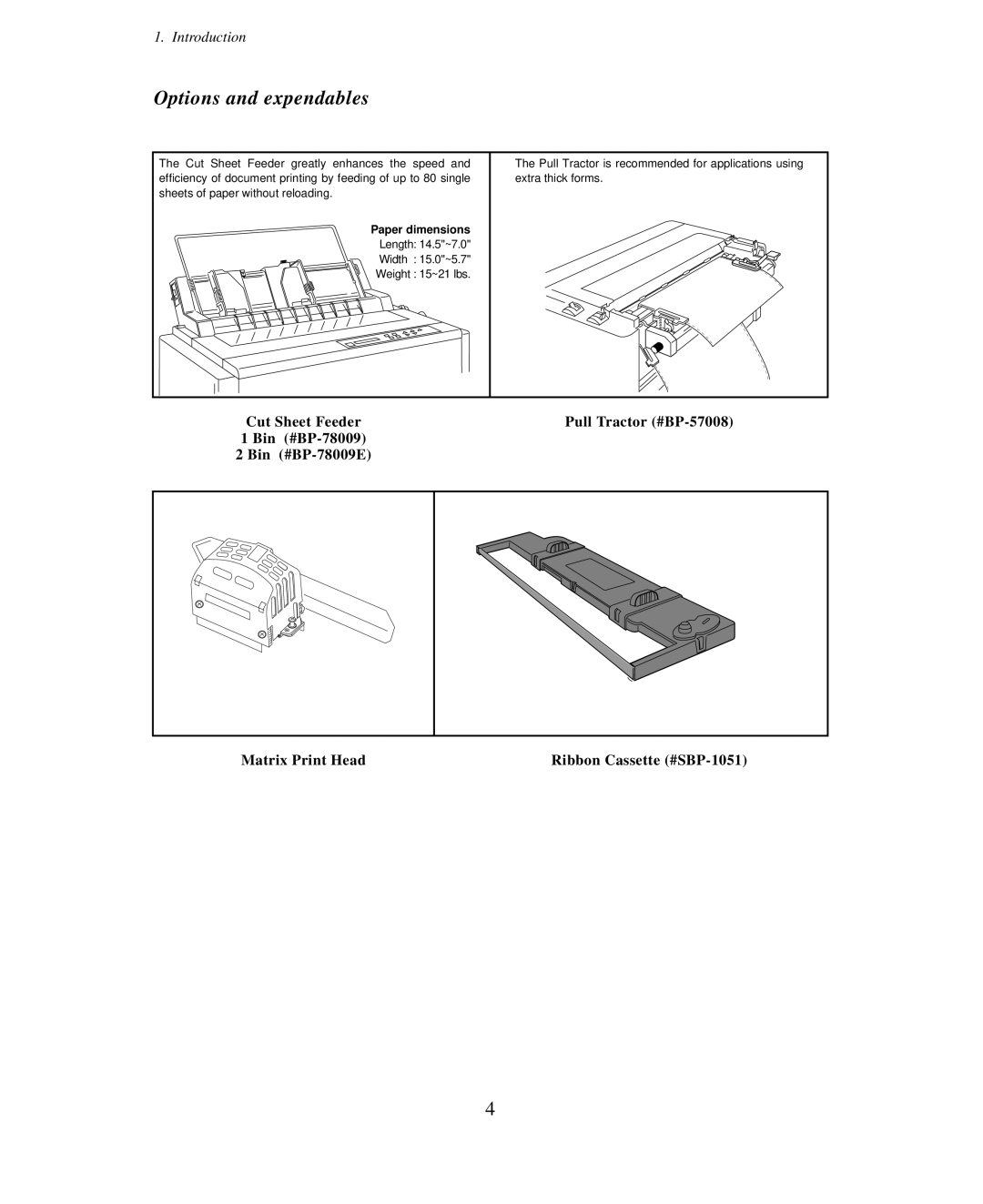 Seiko Group BP-9000 owner manual Options and expendables, Paper dimensions 