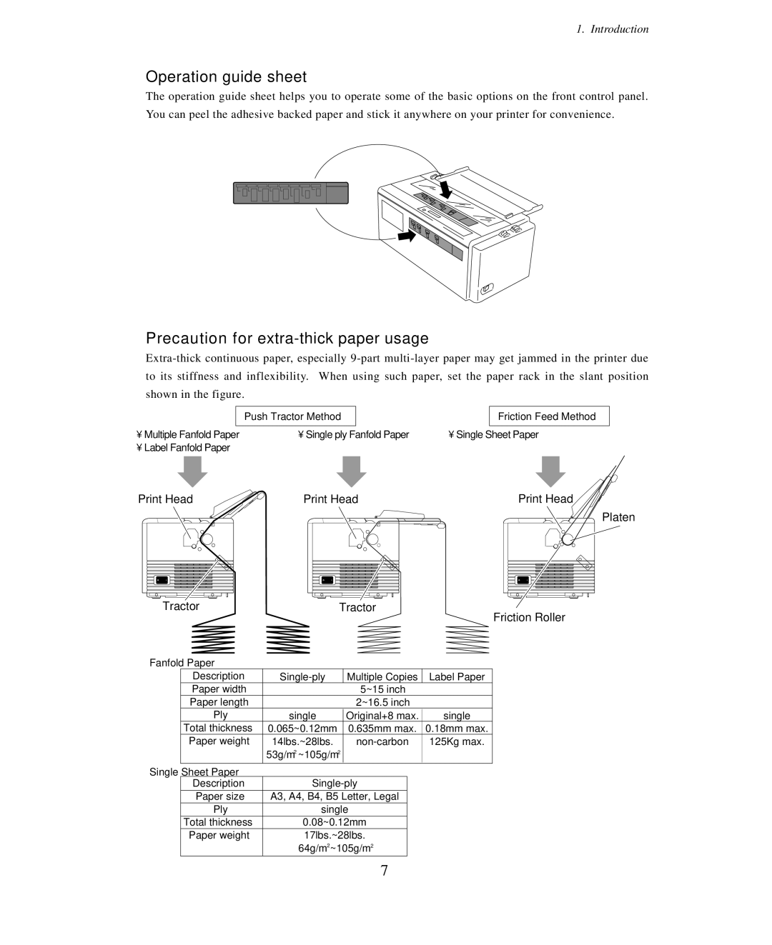 Seiko Group BP-9000 owner manual Operation guide sheet, Precaution for extra-thick paper usage 