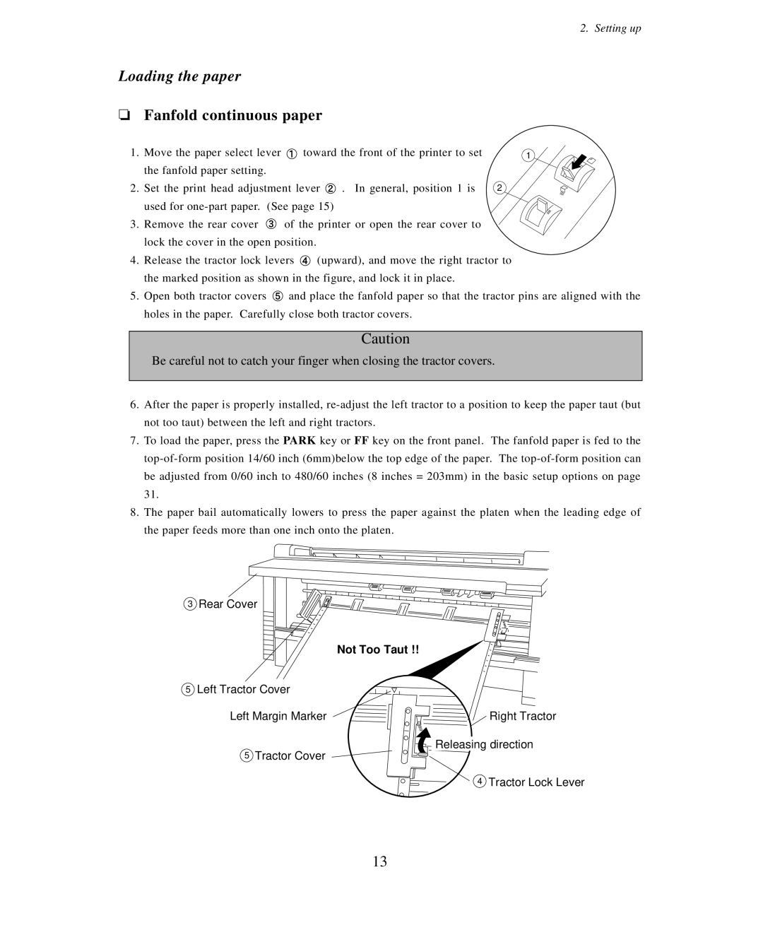 Seiko Group BP-9000 owner manual Loading the paper, Fanfold continuous paper 