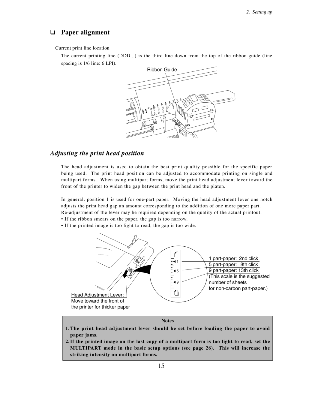 Seiko Group BP-9000 owner manual Paper alignment, Adjusting the print head position 