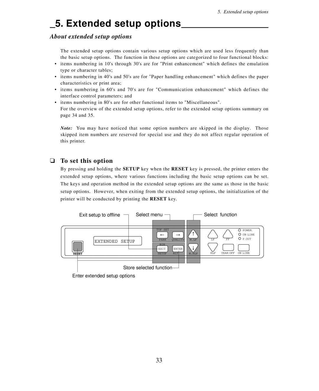 Seiko Group BP-9000 owner manual Extended setup options, About extended setup options 