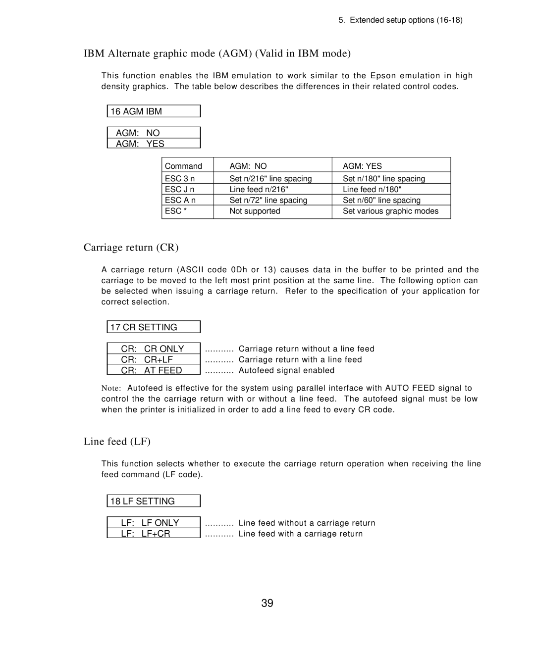 Seiko Group BP-9000 owner manual IBM Alternate graphic mode AGM Valid in IBM mode, Carriage return CR, Line feed LF 