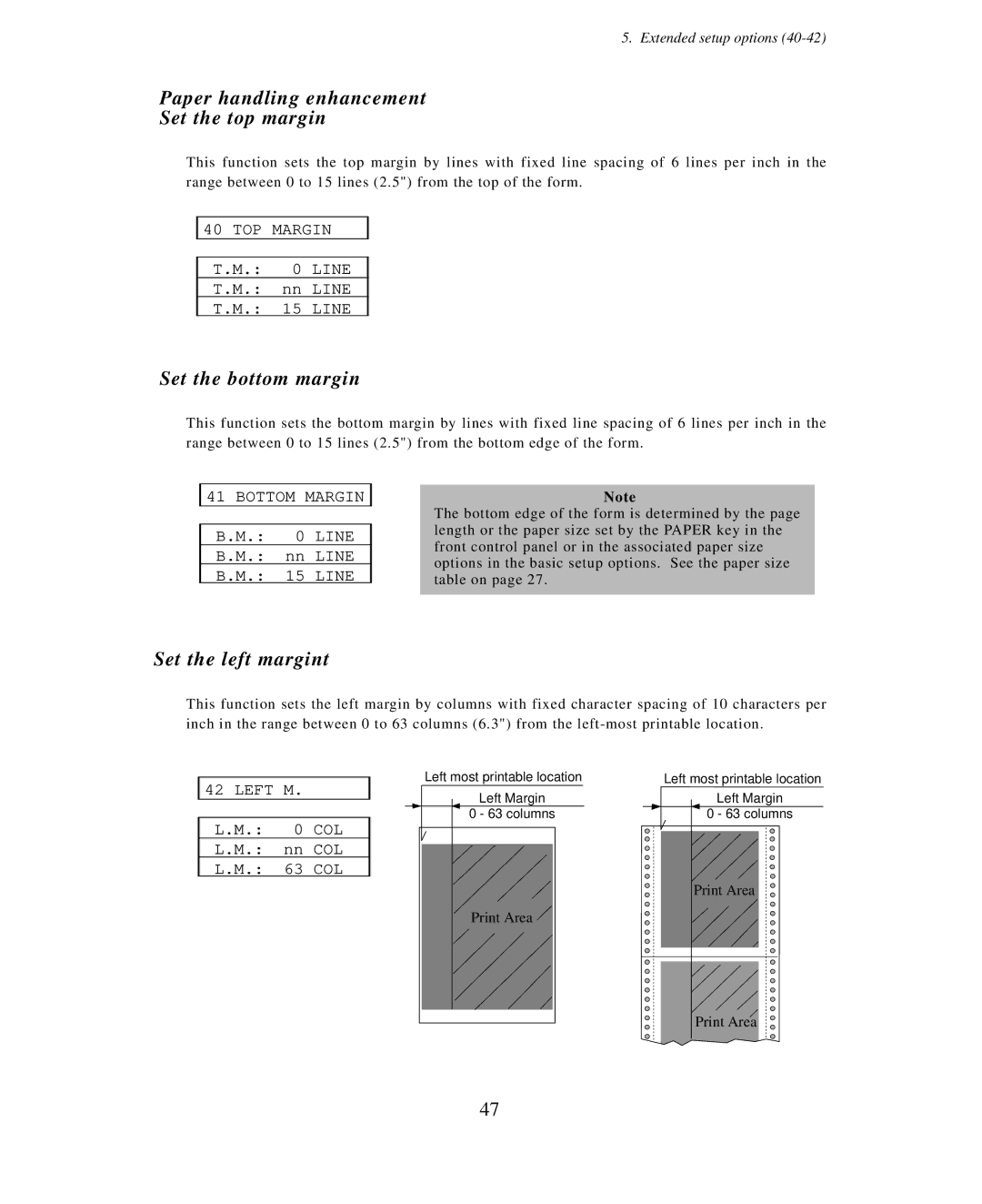 Seiko Group BP-9000 Paper handling enhancement Set the top margin, Set the bottom margin, Set the left margint, TOP Margin 