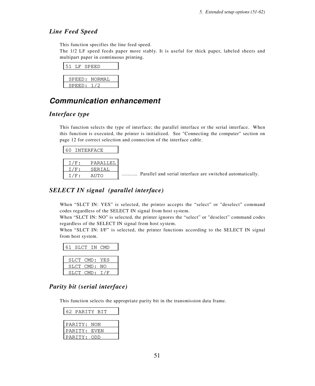 Seiko Group BP-9000 Line Feed Speed, Interface type, Select in signal parallel interface, Parity bit serial interface 