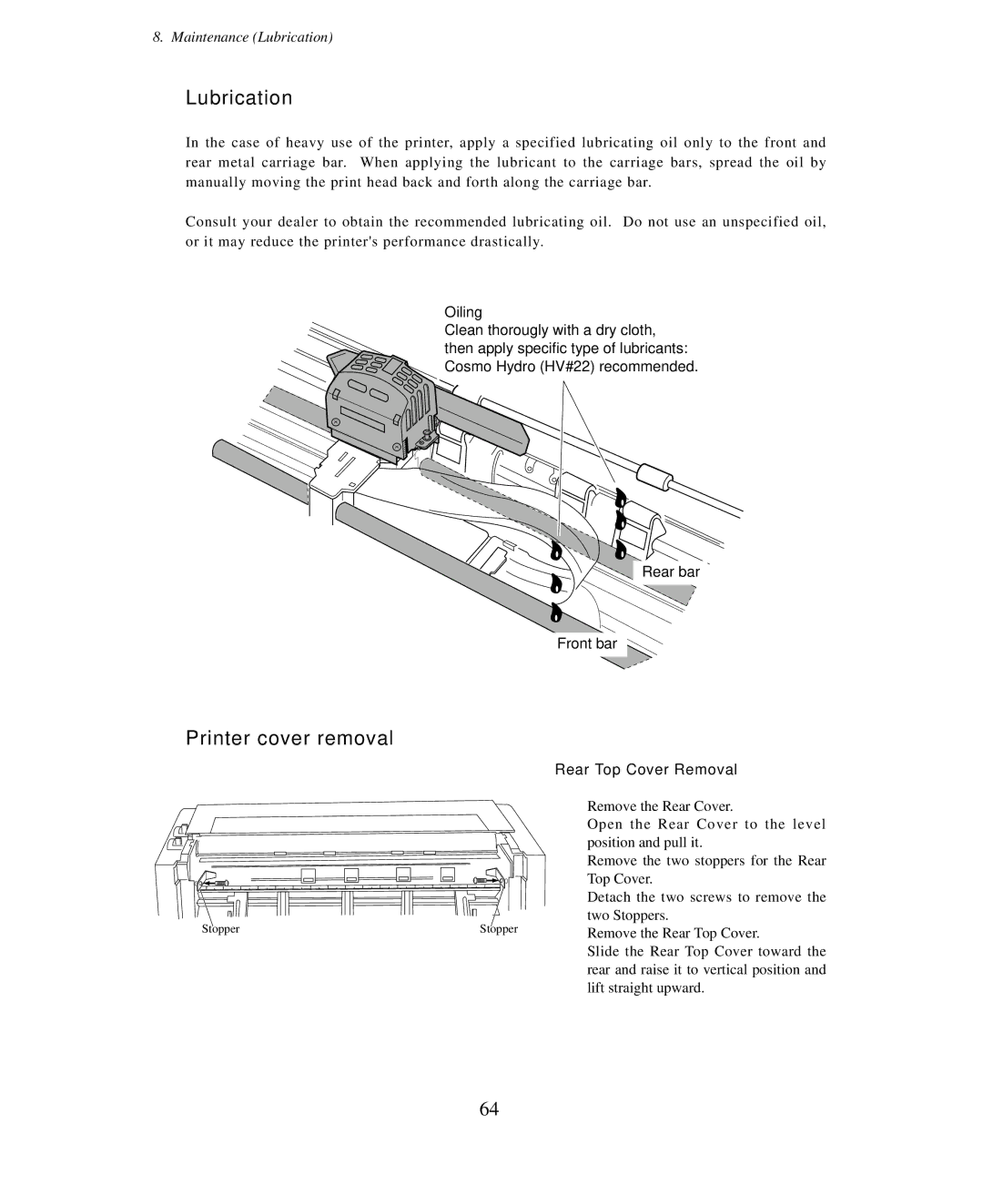 Seiko Group BP-9000 owner manual Lubrication, Printer cover removal 