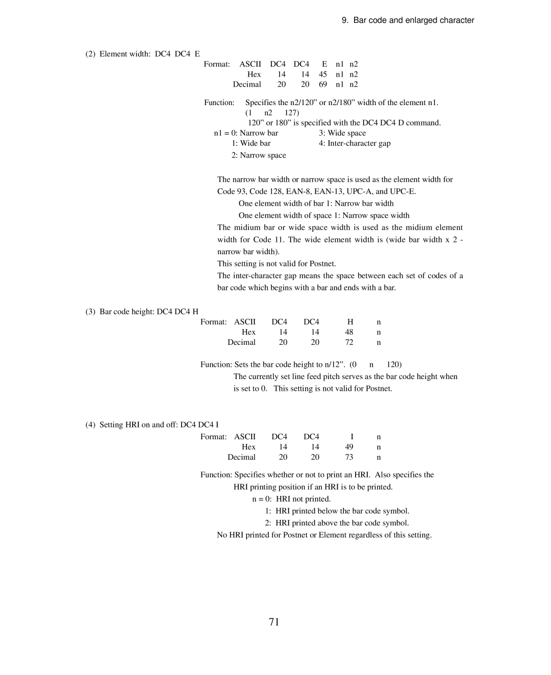 Seiko Group BP-9000 owner manual Element width DC4 DC4 E Format Ascii 