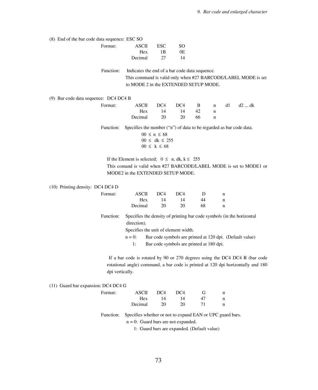 Seiko Group BP-9000 owner manual End of the bar code data sequence ESC SO Format 
