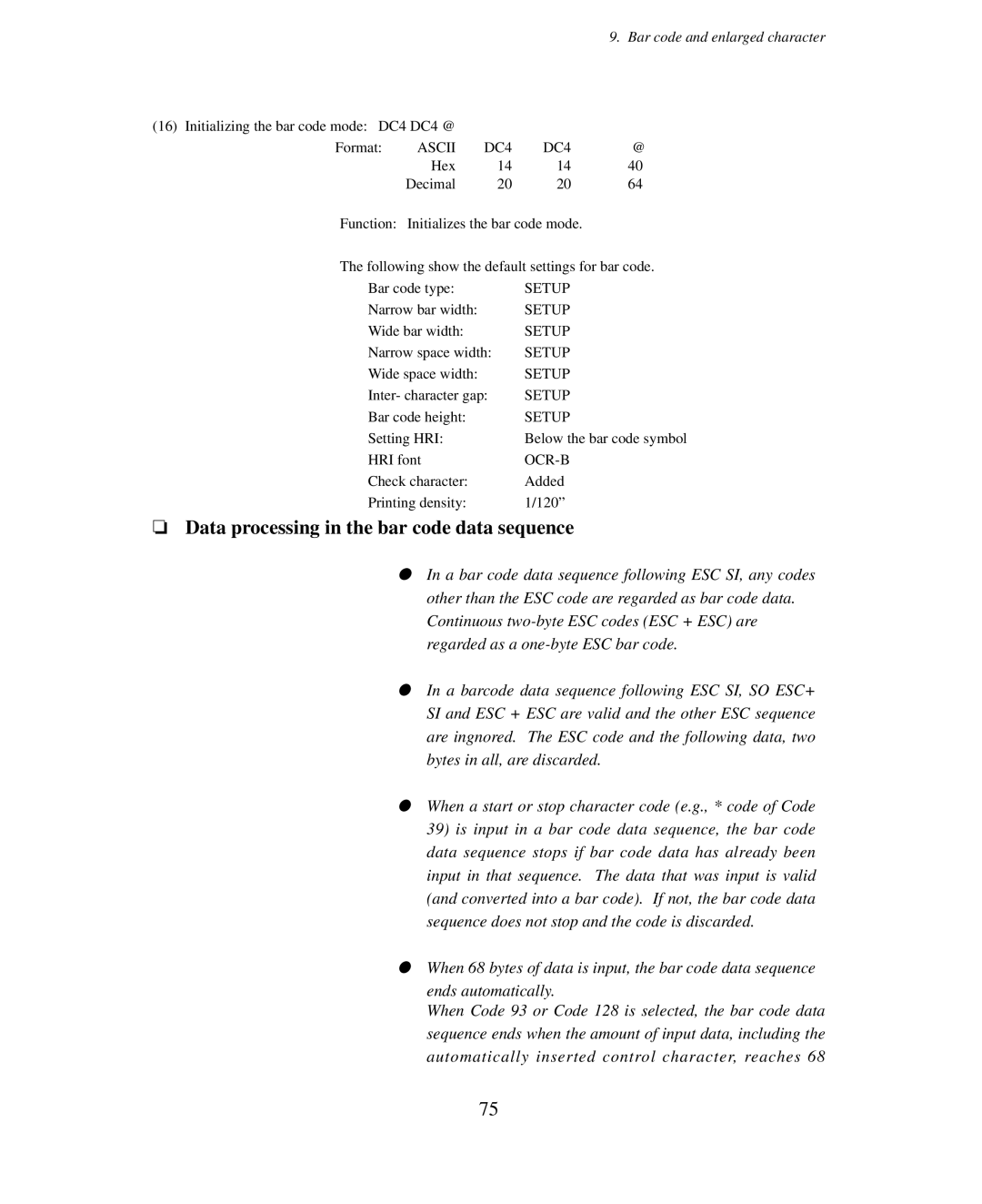 Seiko Group BP-9000 owner manual Data processing in the bar code data sequence 