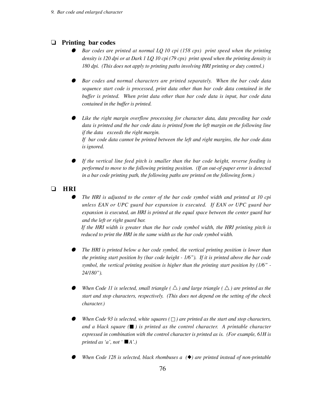 Seiko Group BP-9000 owner manual Printing bar codes, Hri 