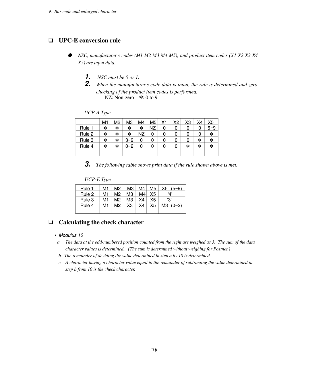 Seiko Group BP-9000 owner manual UPC-E conversion rule, Calculating the check character 