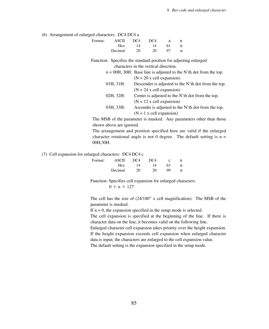 Seiko Group BP-9000 owner manual Arrangement of enlarged characters DC4 DC4 a 