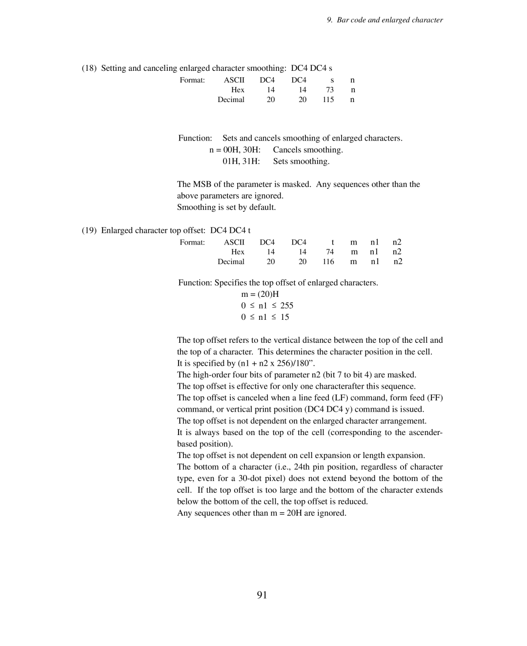 Seiko Group BP-9000 owner manual Setting and canceling enlarged character smoothing DC4 DC4 s 