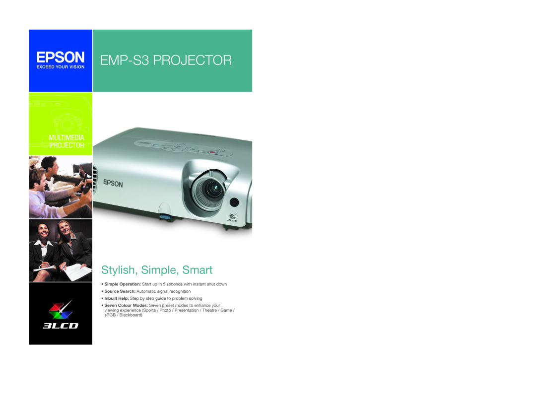 Seiko Group specifications Multimedia Projector, EMP-S3 PROJECTOR, Stylish, Simple, Smart 