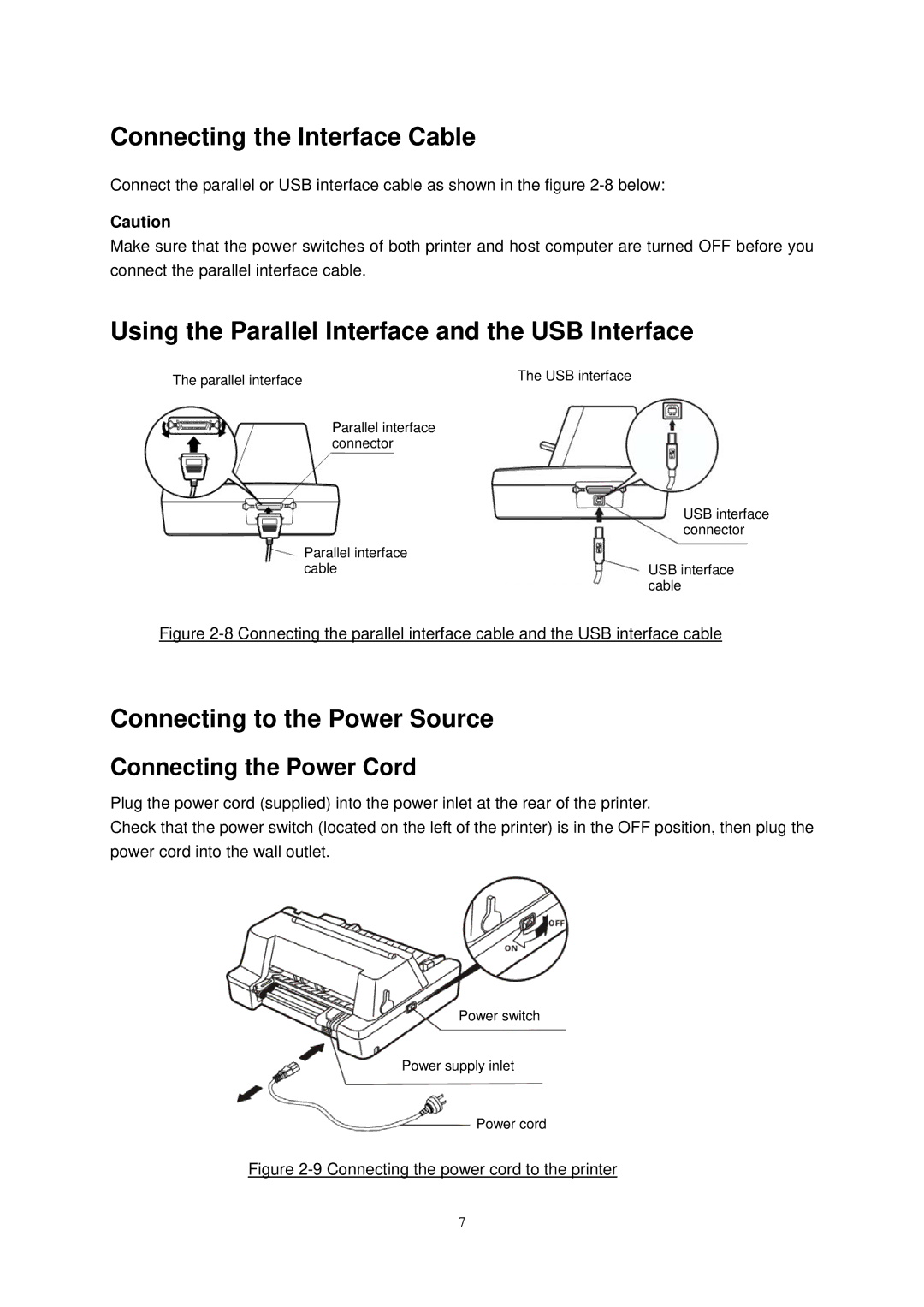 Seiko Group FB 380 user manual Connecting the Interface Cable, Using the Parallel Interface and the USB Interface 