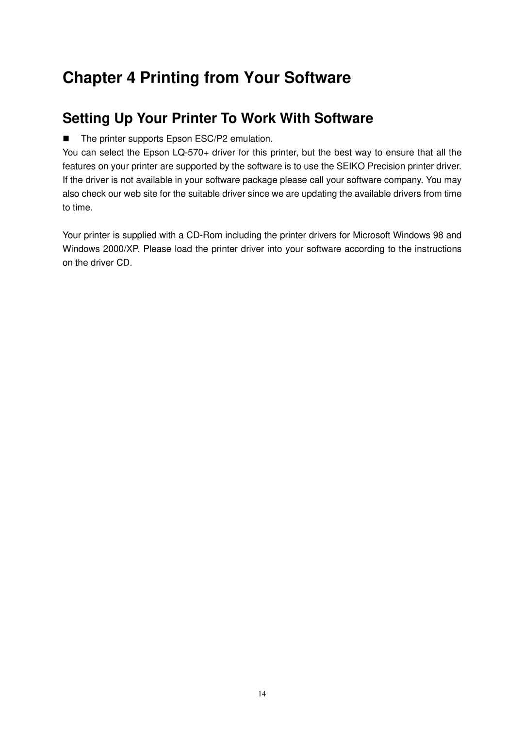 Seiko Group FB 380 user manual Printing from Your Software, Setting Up Your Printer To Work With Software 