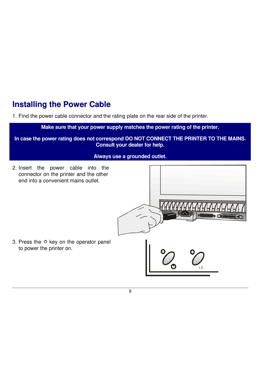 Seiko Group FB300 manual Installing the Power Cable 