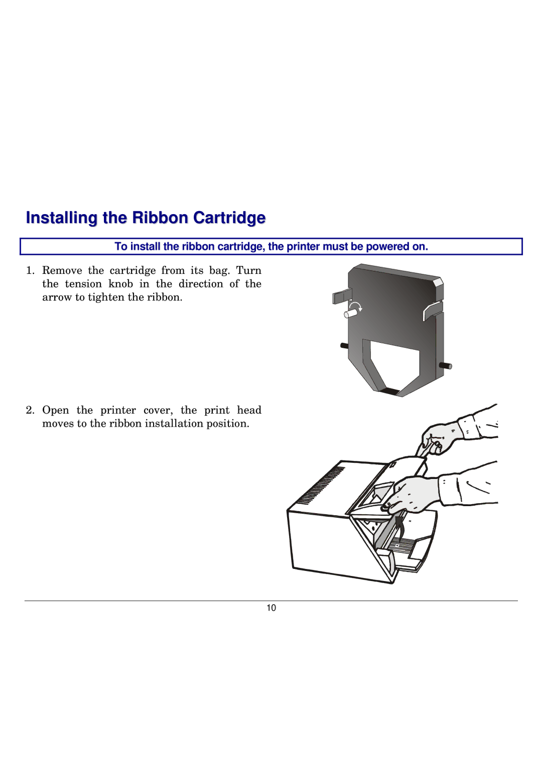 Seiko Group FB300 manual Installing the Ribbon Cartridge 