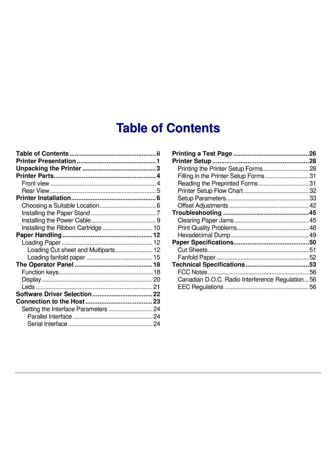 Seiko Group FB300 manual Table of Contents 